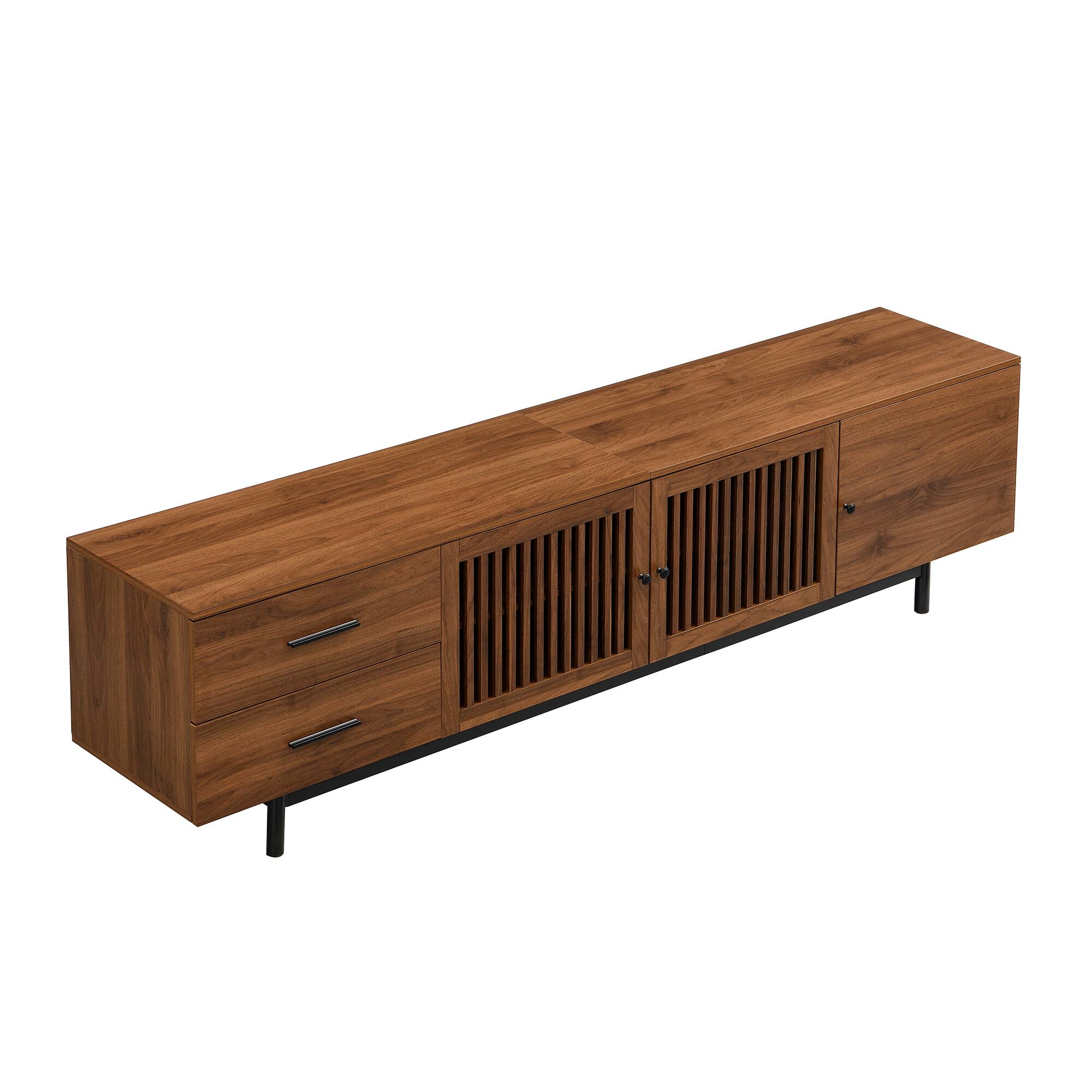 Alt View 3. MERAVOM - Mid-Century Modern TV Stand for TVs Up to 85", Entertainment Center with 2 Drawers and Storage Cabinets for Living Room - Walnut.
