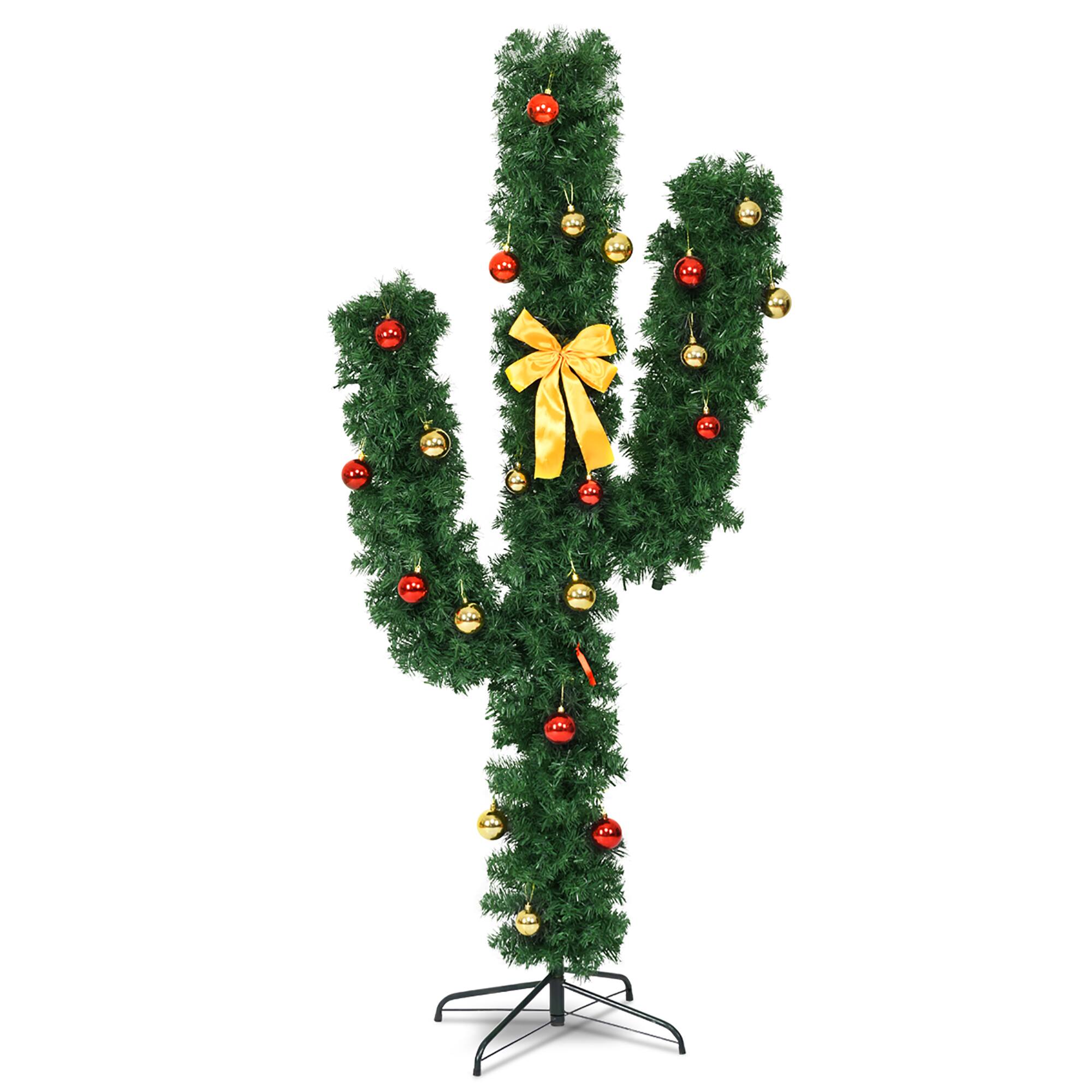 Alt View 9. Gymax - Gymax 7Ft Cactus Artificial Christmas Tree Pre-Lit  w/LED Lights and Ball Ornaments - Green.