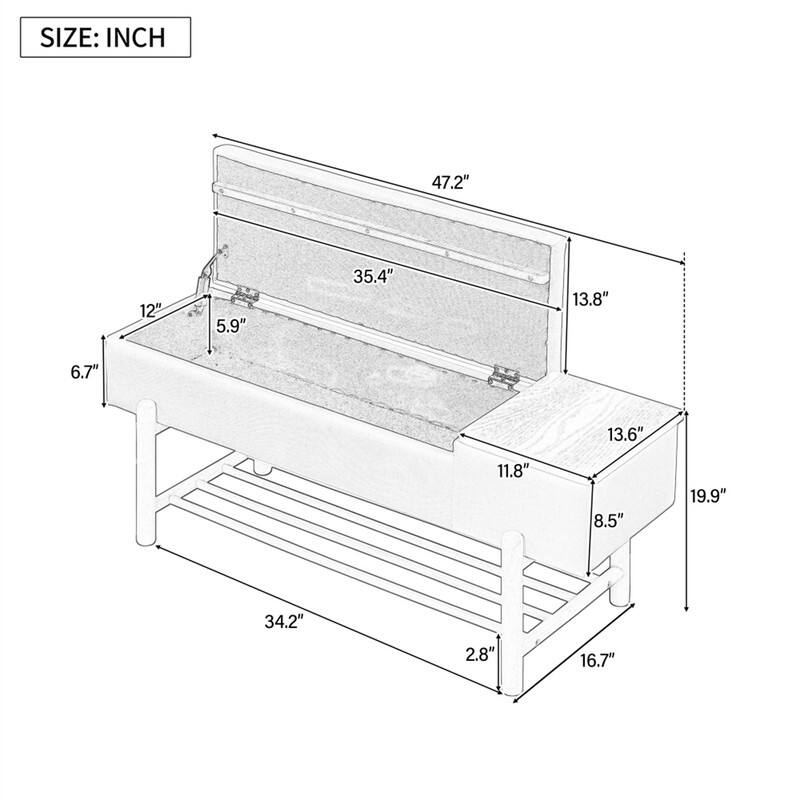 SIZE: INCH  
47.2" 12" 5.9" 35.4" 13.8" 6.7" 13.6" 11.8" 8.5" 19.9" 34.2" 2.8" 16.7"