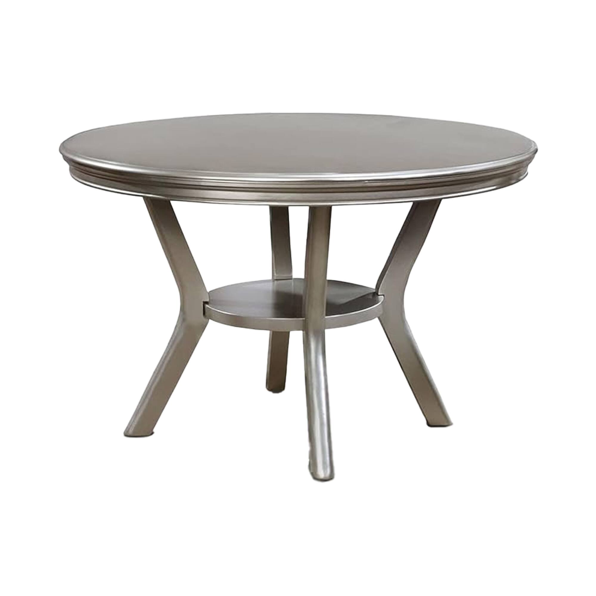 Alt View 2. Manhattan Lane - Nery 5pc Dining Table and Chair Set, 48 Inch Round, Gray Faux Leather - Champagne Gray.