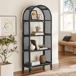 Celeste 67 Inch Tall Arched Natural Rattan Bookshelf by Modway - Black