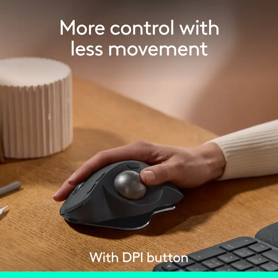 Graphite Button Components Logitech MX ERGO S PLUS Wireless Ergonomic Trackball Mouse with 6 ...