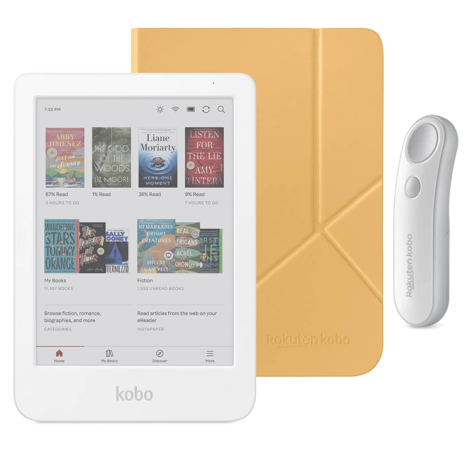 Kobo - Clara Colour (White) eReader with White Remote Bundle - 2025 - Butter Yellow SleepCover