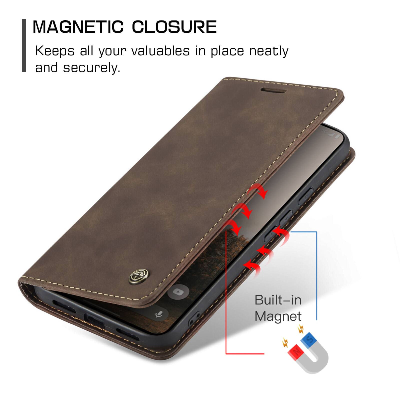 MAGNETIC CLOSURE  
Keeps all your valuables in place neatly and securely.  
Built-in Magnet
