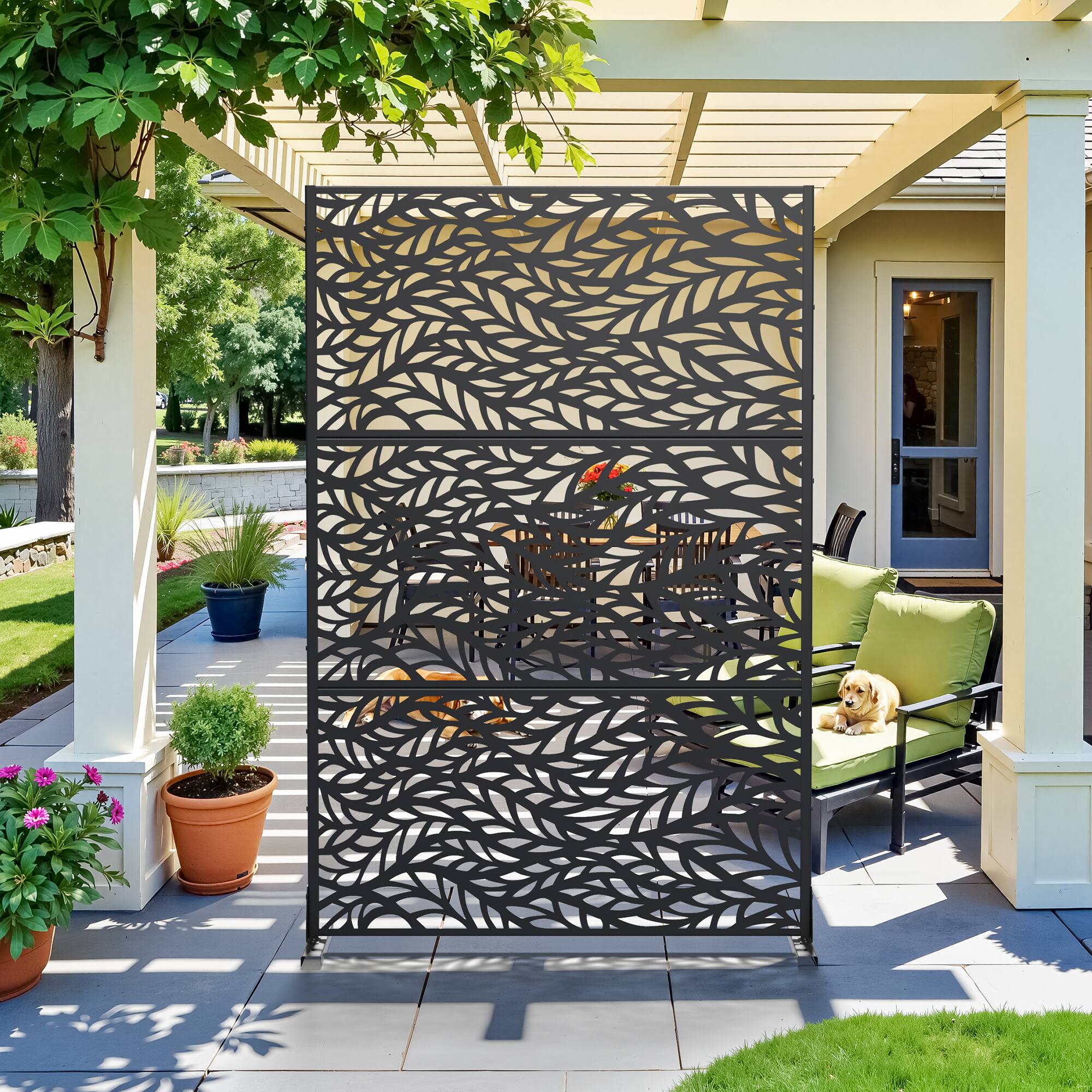 Alt View 2. PexFix - 72 in. x 47 in. Spring Pattern Metal Outdoor Privacy Screen & Panels, Freestanding Garden Divider Fence - Black.