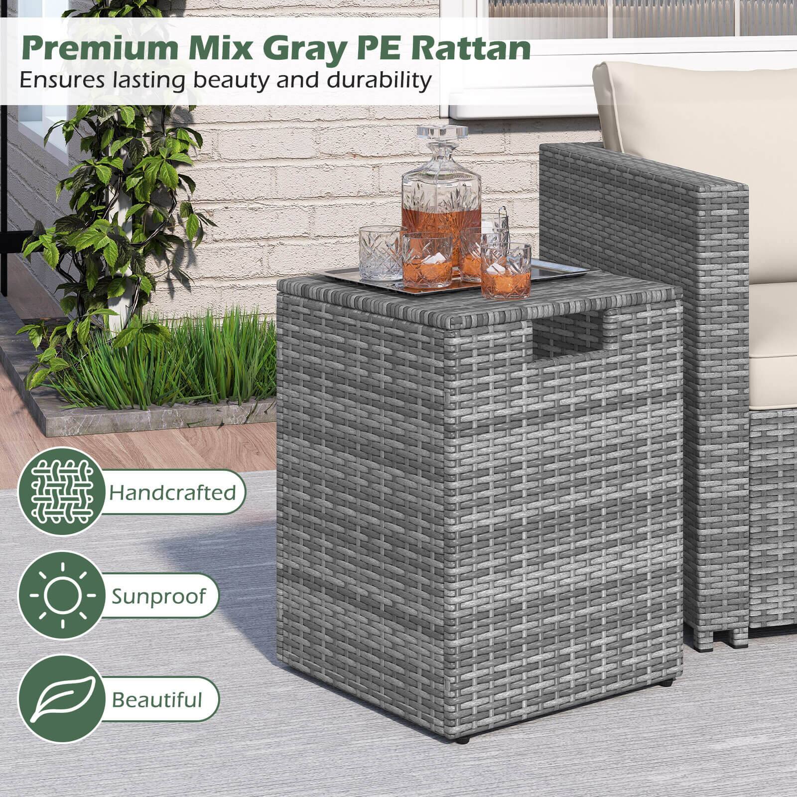 Premium Mix Gray PE Rattan  
Ensures lasting beauty and durability  

Handcrafted  
Sunproof  
Beautiful