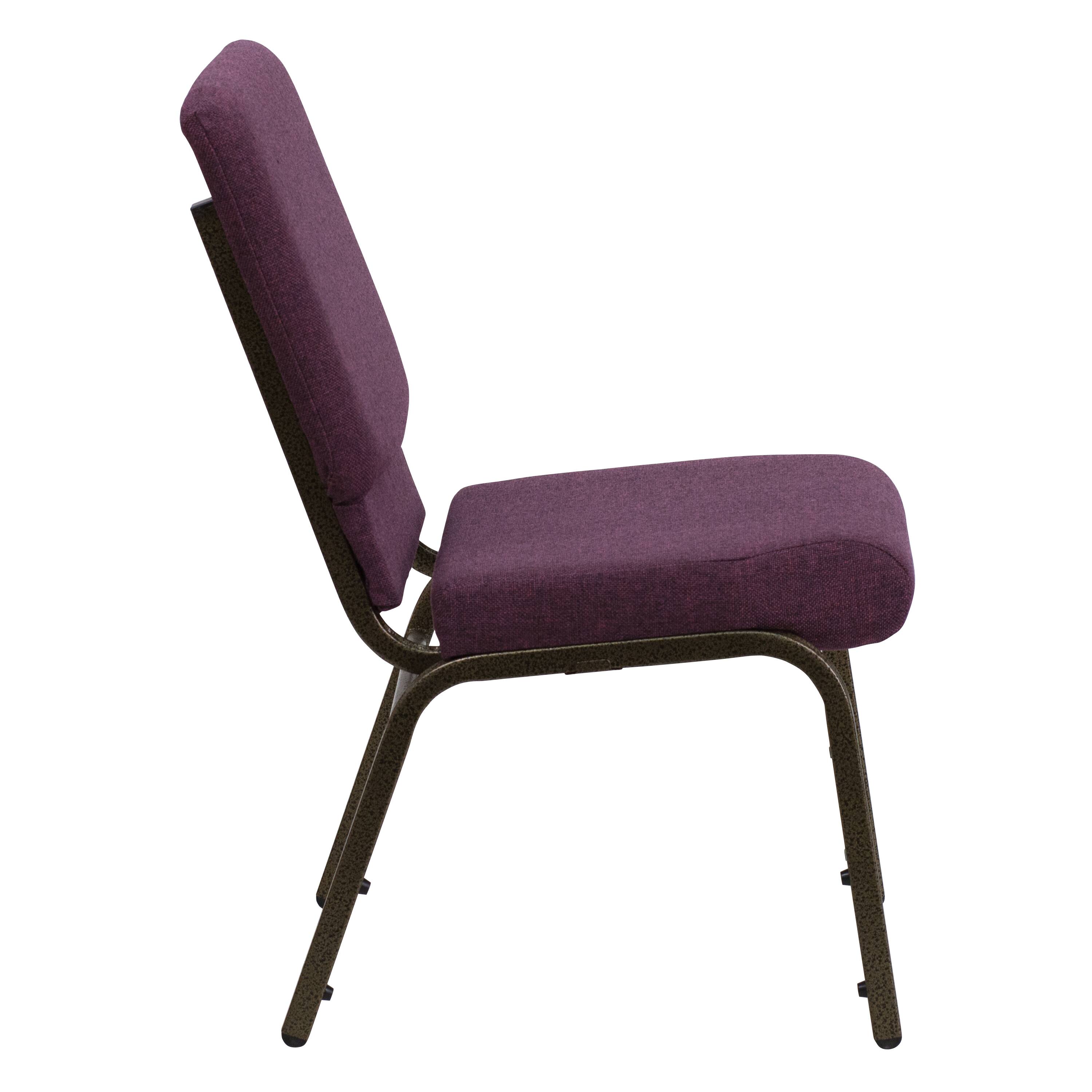 Alt View 6. Emma + Oliver - 4 Pack 18.5''W Stacking Church Chair - Plum Fabric/Gold Vein Frame.