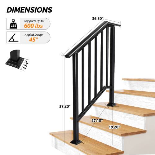DIMENSIONS  
Supports Up to 600 lbs  
Angled Design 45°  
36.30"  
3.54"  
37.20"  
27.10"  
19.20"