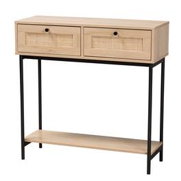 Baxton Studio - Sherwin Mid-Century Modern and 2-Drawer Console Table with Woven Rattan Accent - Light Brown/Black