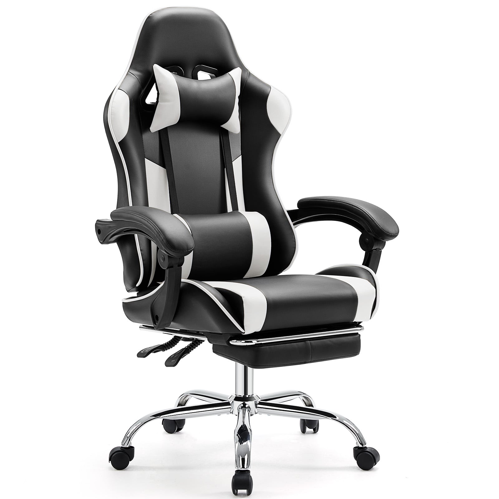 Front. Aukfa - Video Game Desk Chair - Ergonomic Computer with Footrest and Lumbar Support, PU Leather Recliner with Headrest - White.