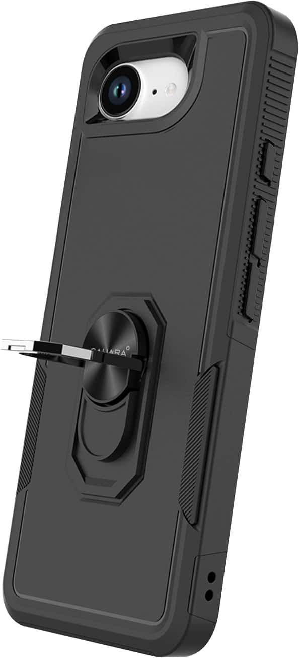 Left. SaharaCase - Raider Series Heavy Duty Kickstand Case for Apple iPhone 16e - Scorpion Black.