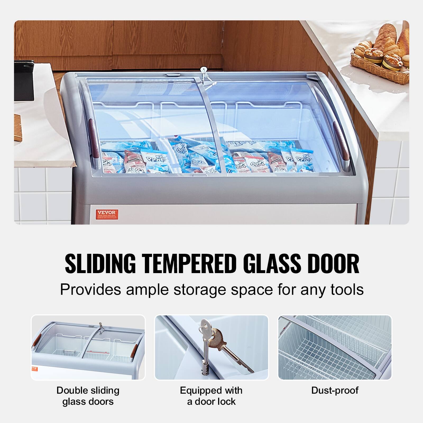 BEE Qpit VEVOR SLIDING TEMPERED GLASS DOOR Provides ample storage space for any tools Double sliding glass doors Equipped with a door lock Dust-proof