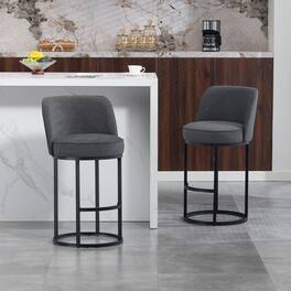 HTUTWOO - Set of 2 Modern Counter Height Bar Stools, Linen Upholstered, for Kitchen Island, Home Bar & Dining Room - Gray