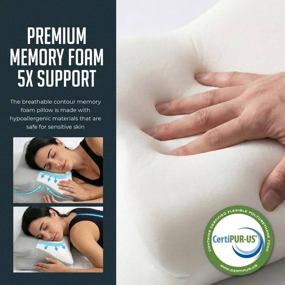 PREMIUM MEMORY FOAM 5X SUPPORT

The breathable contour memory foam pillow is made with hypoallergenic materials that are safe for sensitive skin.

FLEXIBLE CERTIFIED POLYURETHANE CONTAINS CertiPUR-US FOAM

WWW.GERTIPUR.US