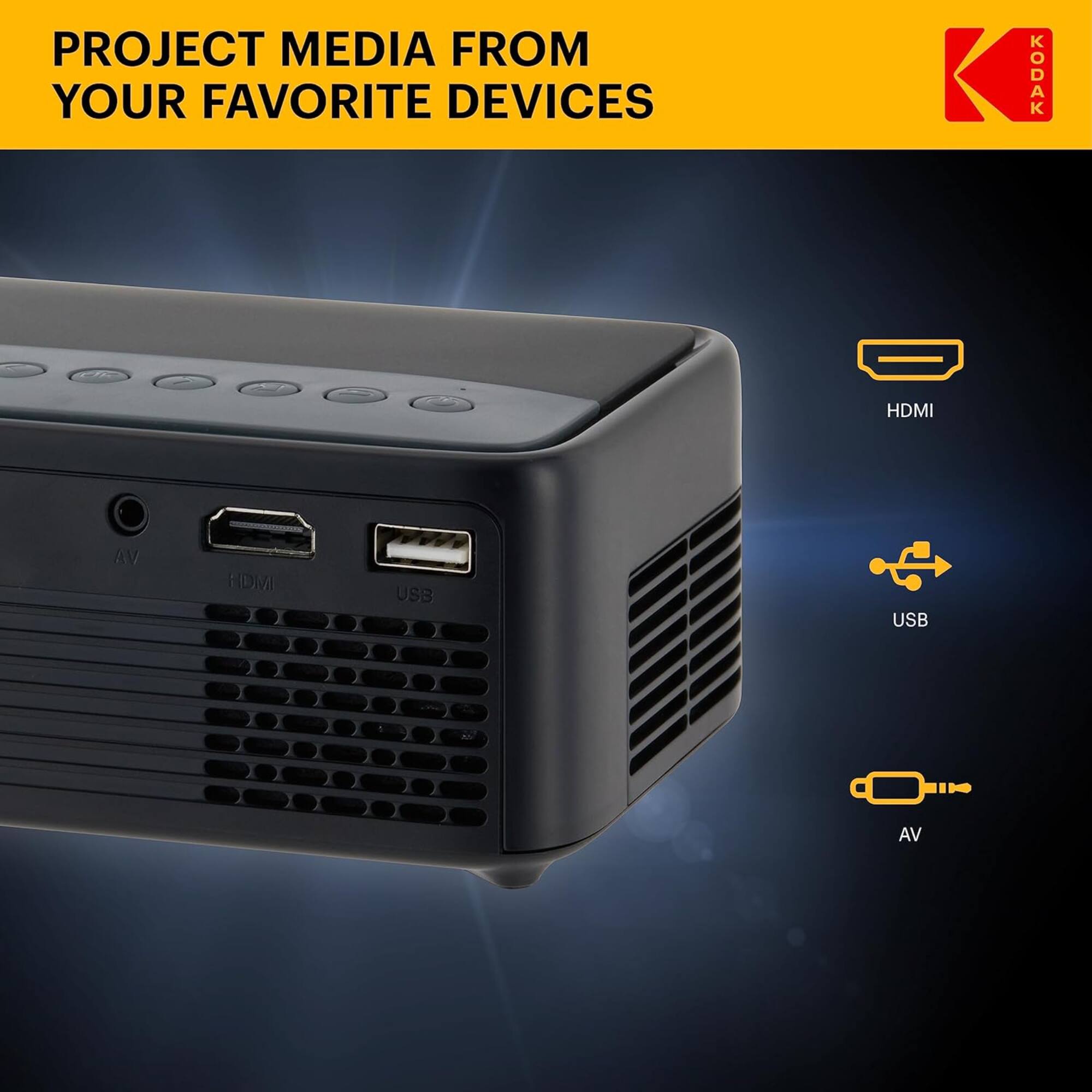 PROJECT MEDIA FROM YOUR FAVORITE DEVICES KODAK HDMI AV USB