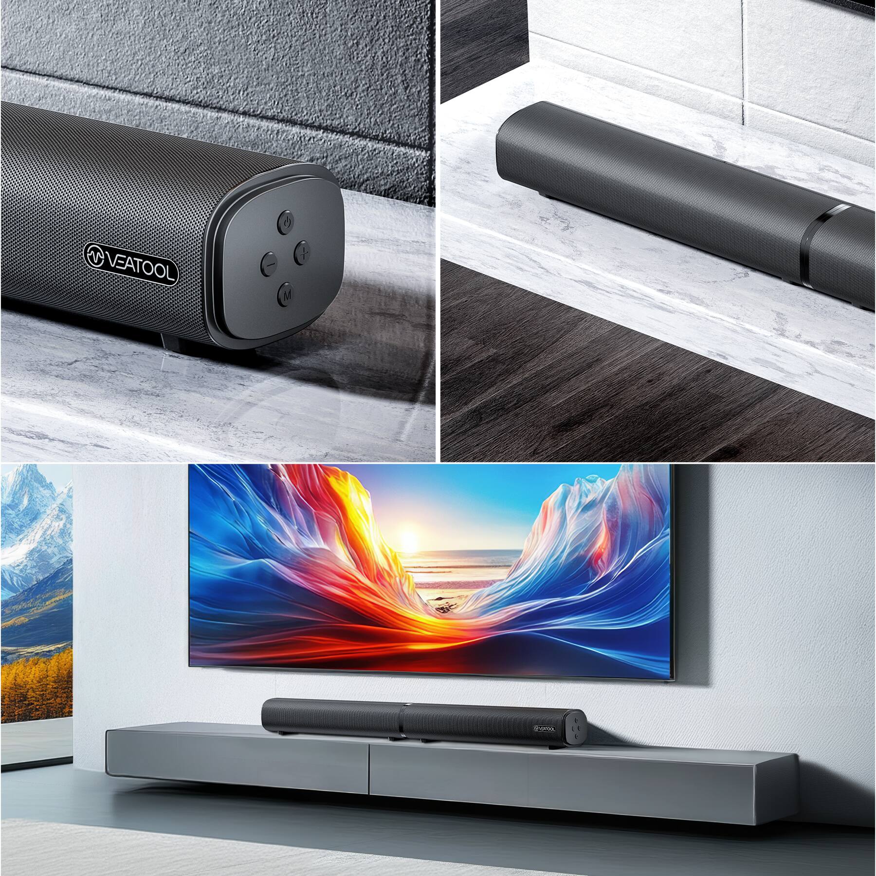 Alt View 1. VEAT00L - VEAT00L 2.2ch Soundbar, 100W Bluetooth 5.3, 3D Surround, Powerful Bass, Home Theater, USB/Optical/AUX, Split Design. - BLACK.
