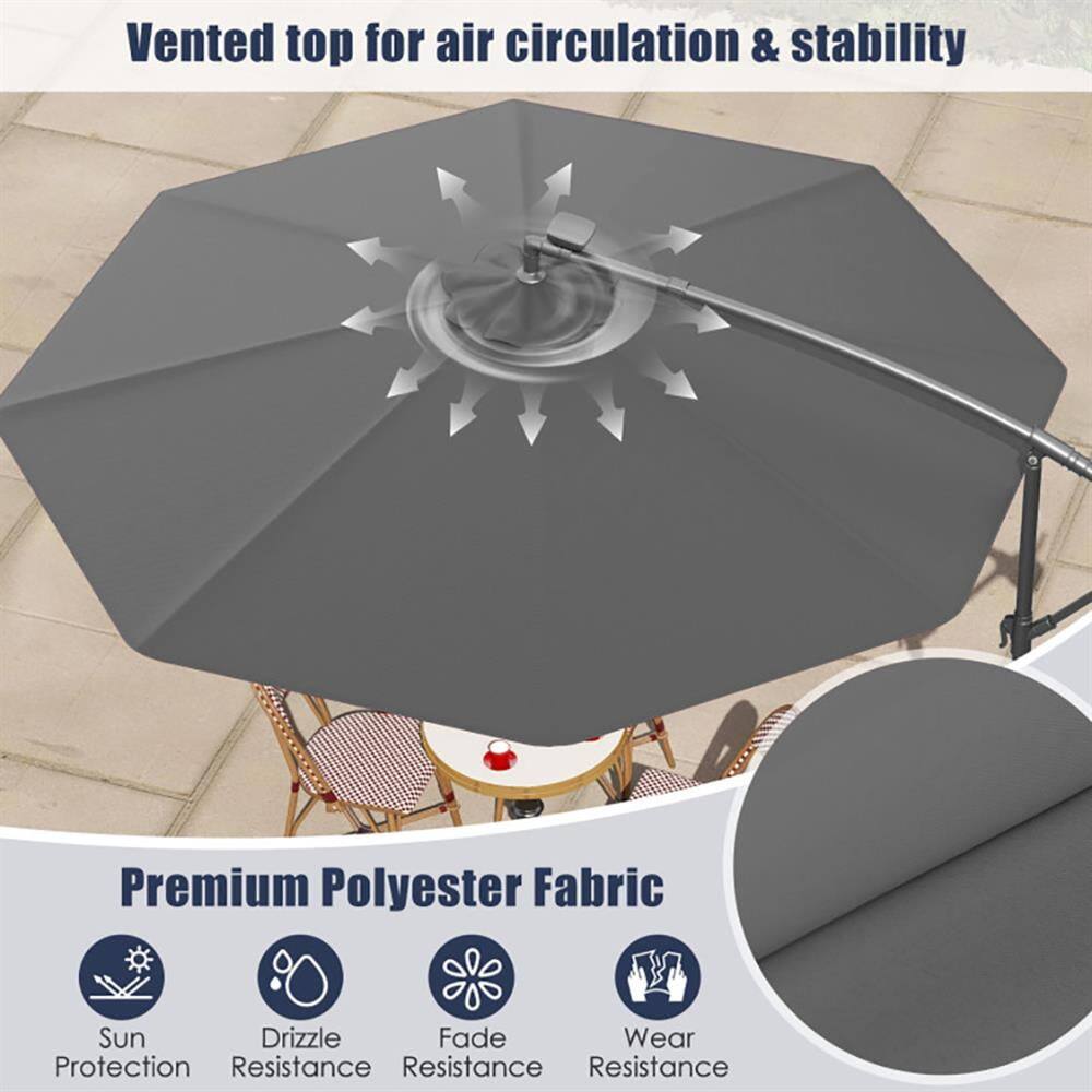 Vented top for air circulation & stability

Premium Polyester Fabric

Sun Protection
Drizzle Resistance
Fade Resistance
Wear Resistance