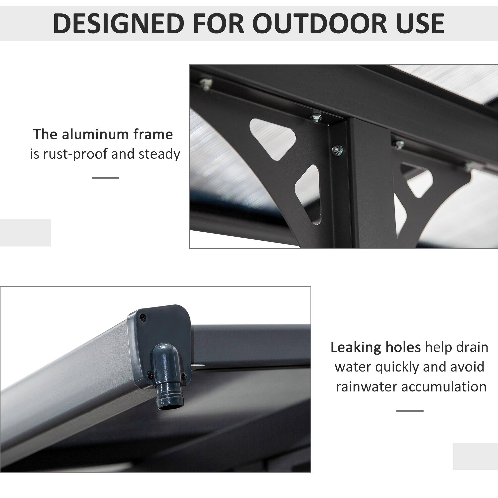 DESIGNED FOR OUTDOOR USE
The aluminum frame is rust-proof and steady
Leaking holes help drain water quickly and avoid rainwater accumulation