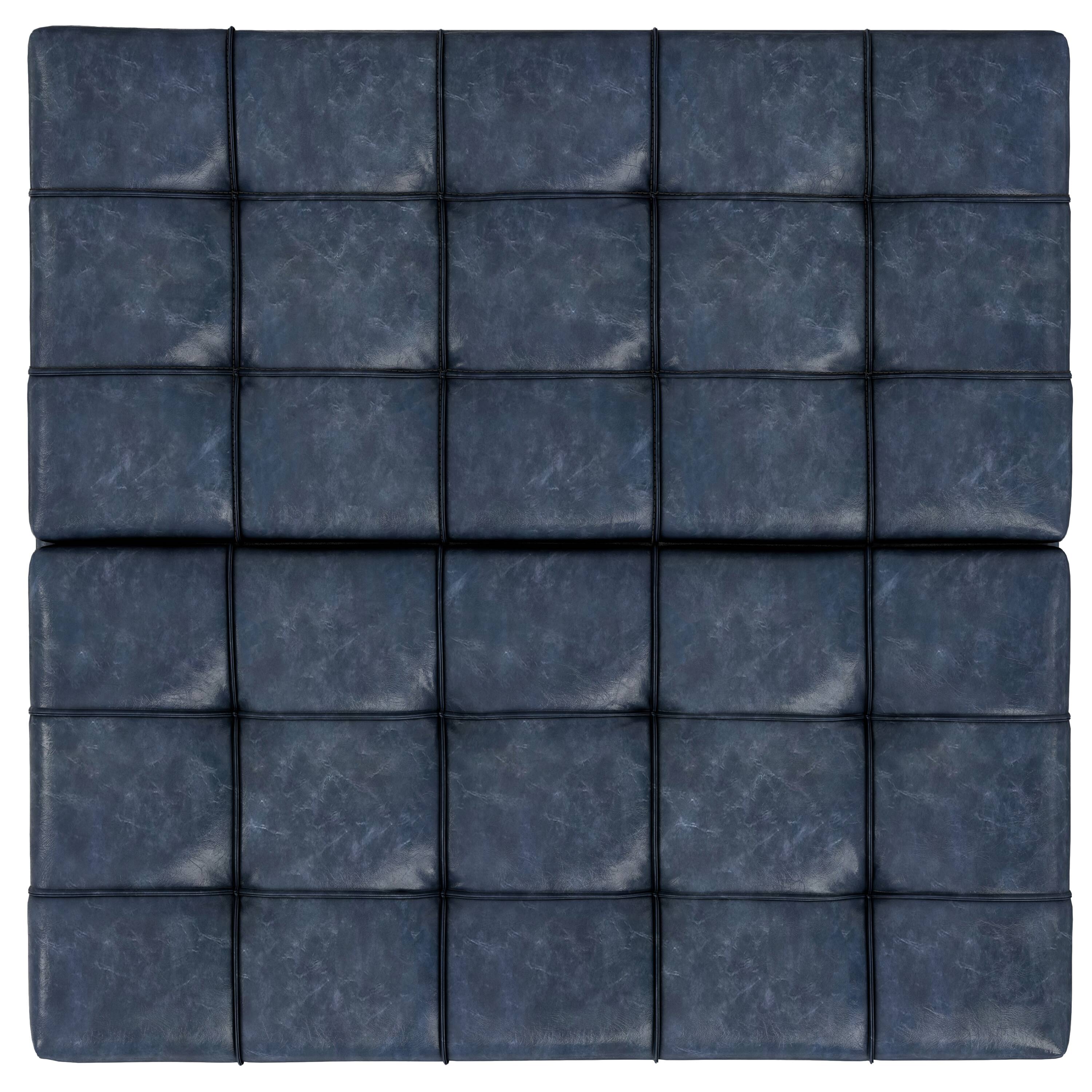 Alt View 1. Simpli Home - Harrison 40 inch Wide Large Square Coffee Table Storage Ottoman in Denim Blue Vegan Leather - Denim Blue.