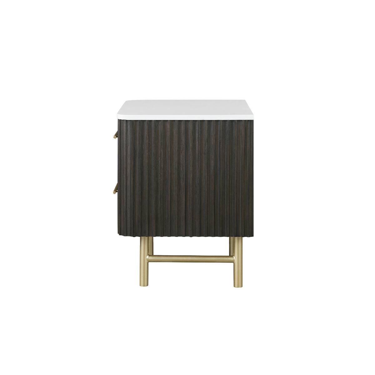Alt View 3. Loheer - Loheer Espresso Nightstand with White Marble Top and Two Drawers - Espresso and White Marble.