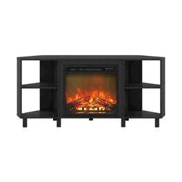 FurniFact - Wood TV stand with metal legs for 55-inch TVs, modern design, Americano - Black