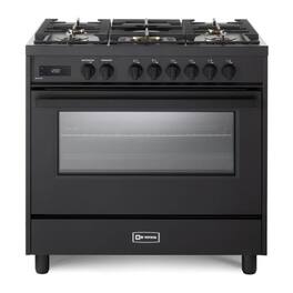 Verona - 36 inch Ultima Midnight Collection Dual Fuel Range with 5 Sealed Burners, 5 cu. ft. Oven Capacity (Matte Black) - Matte Black