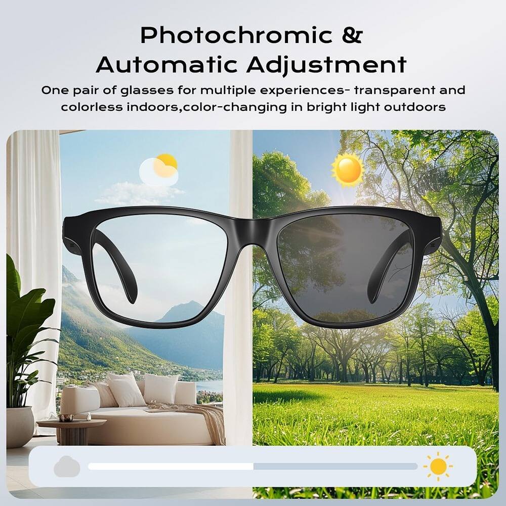Photochromic & Automatic Adjustment

One pair of glasses for multiple experiences - transparent and colorless indoors, color-changing in bright light outdoors