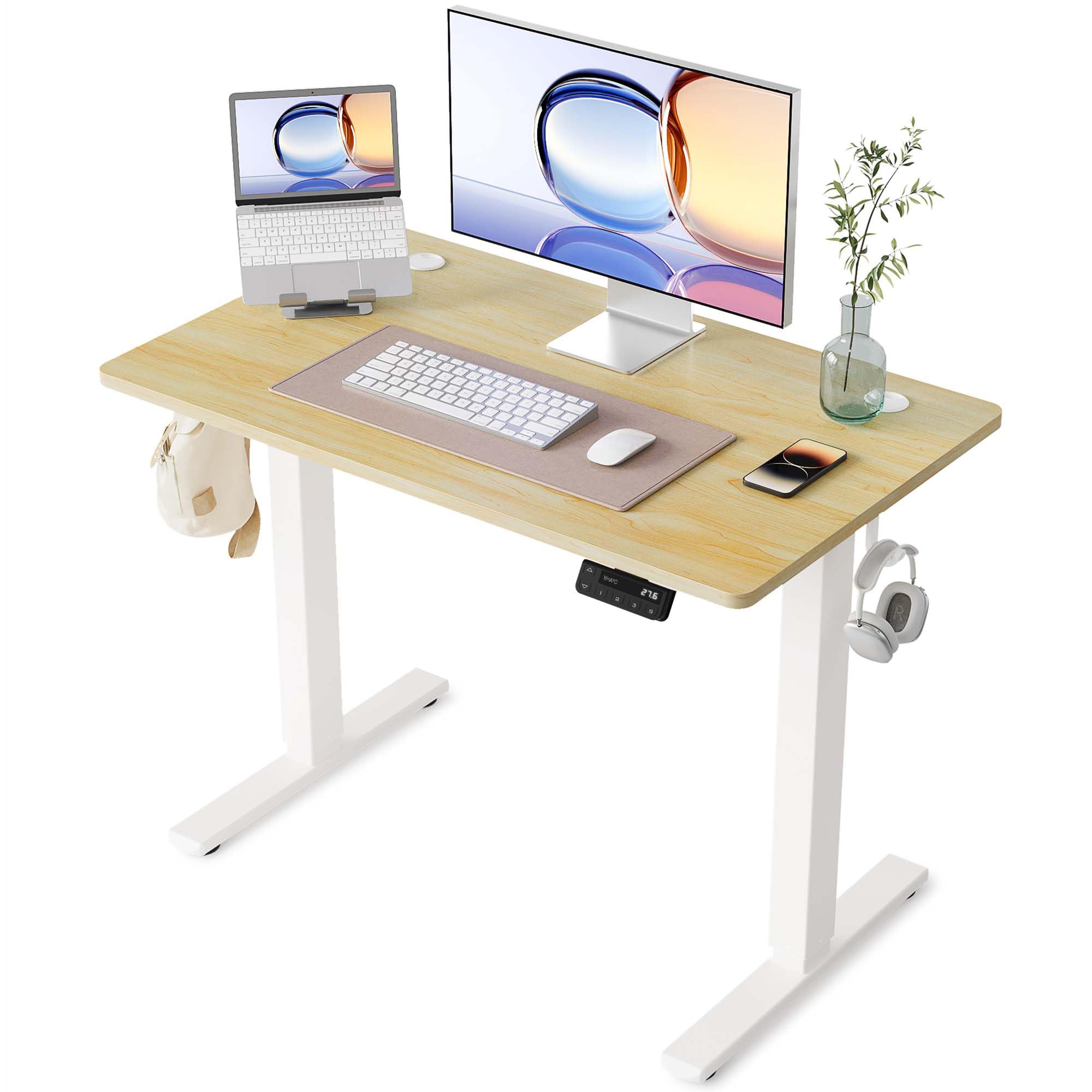 Front. Hirose Alice - YIHAYO Electric Standing Desk, Stand Up Desk with Splice Board, Adjustable Height Desk, Computer Desk for H... - White Frame/Natural Top 40*24 Inch.