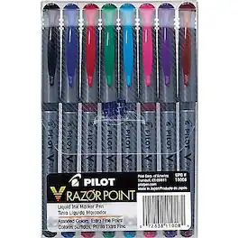 Pilot - V Razor Point Liquid Ink Marker Pens, Extra Fine Point, 8/Pack - Assorted