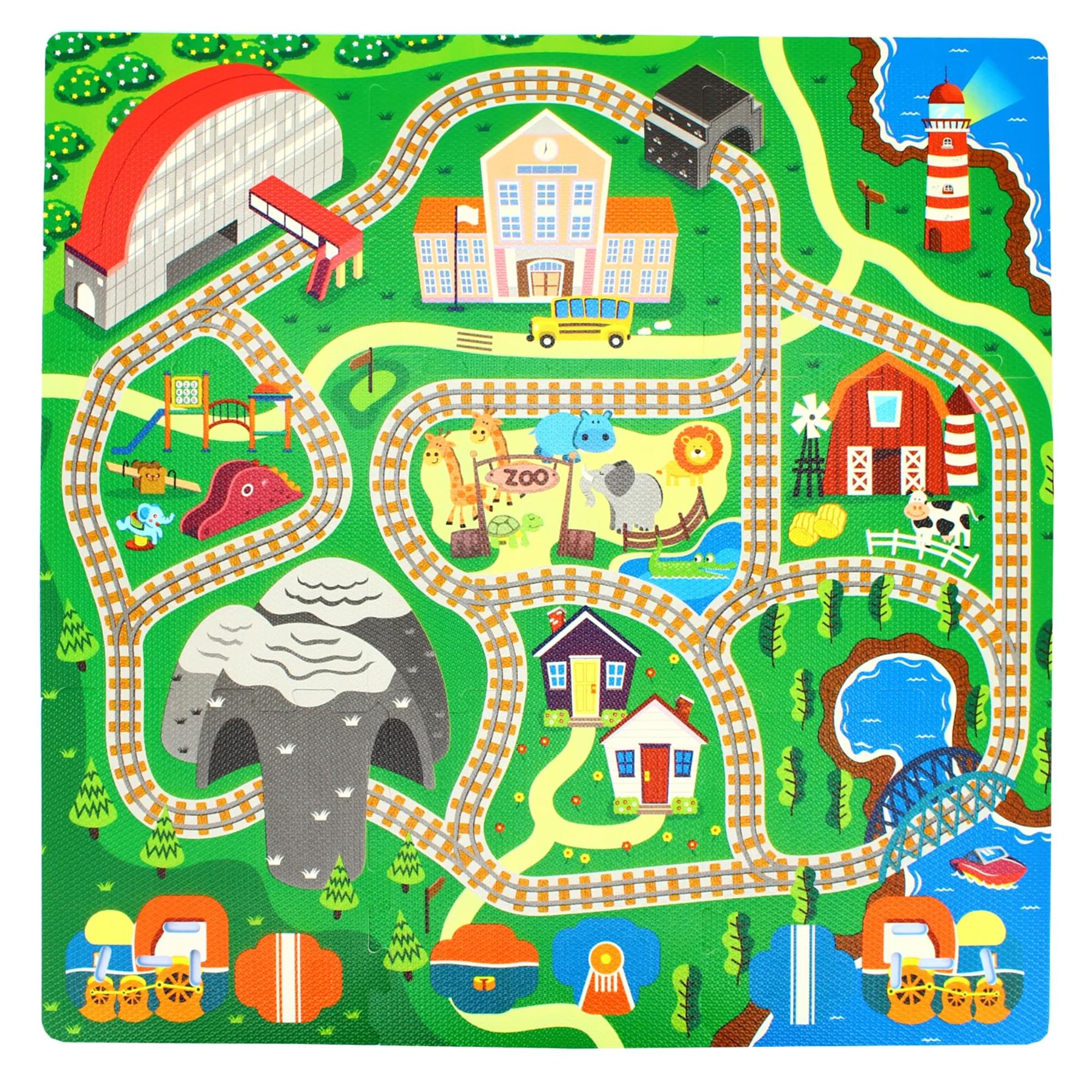Front. TriAction Toys - Sunta Play Mat DIY Train Track and Train | 9 Piece Set - Multicolored.