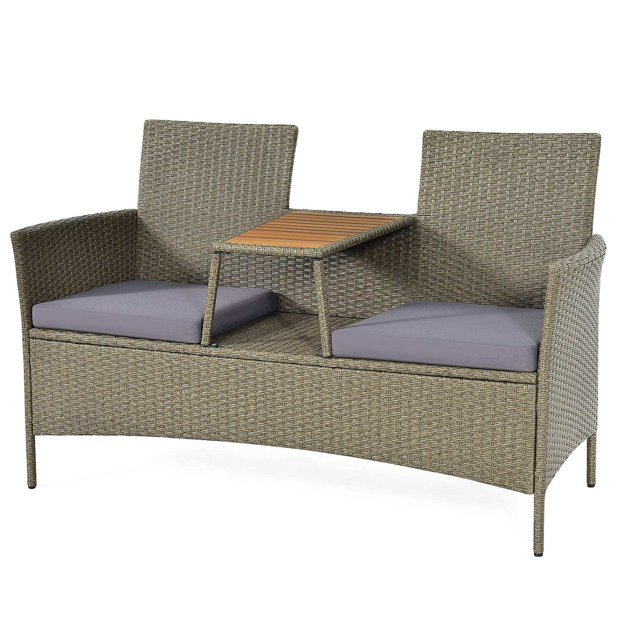 Alt View 1. Gymax - Gymax Patio Rattan Loveseat Outdoor 2-Person Conversation Set w/ Built-in Table - as pic.