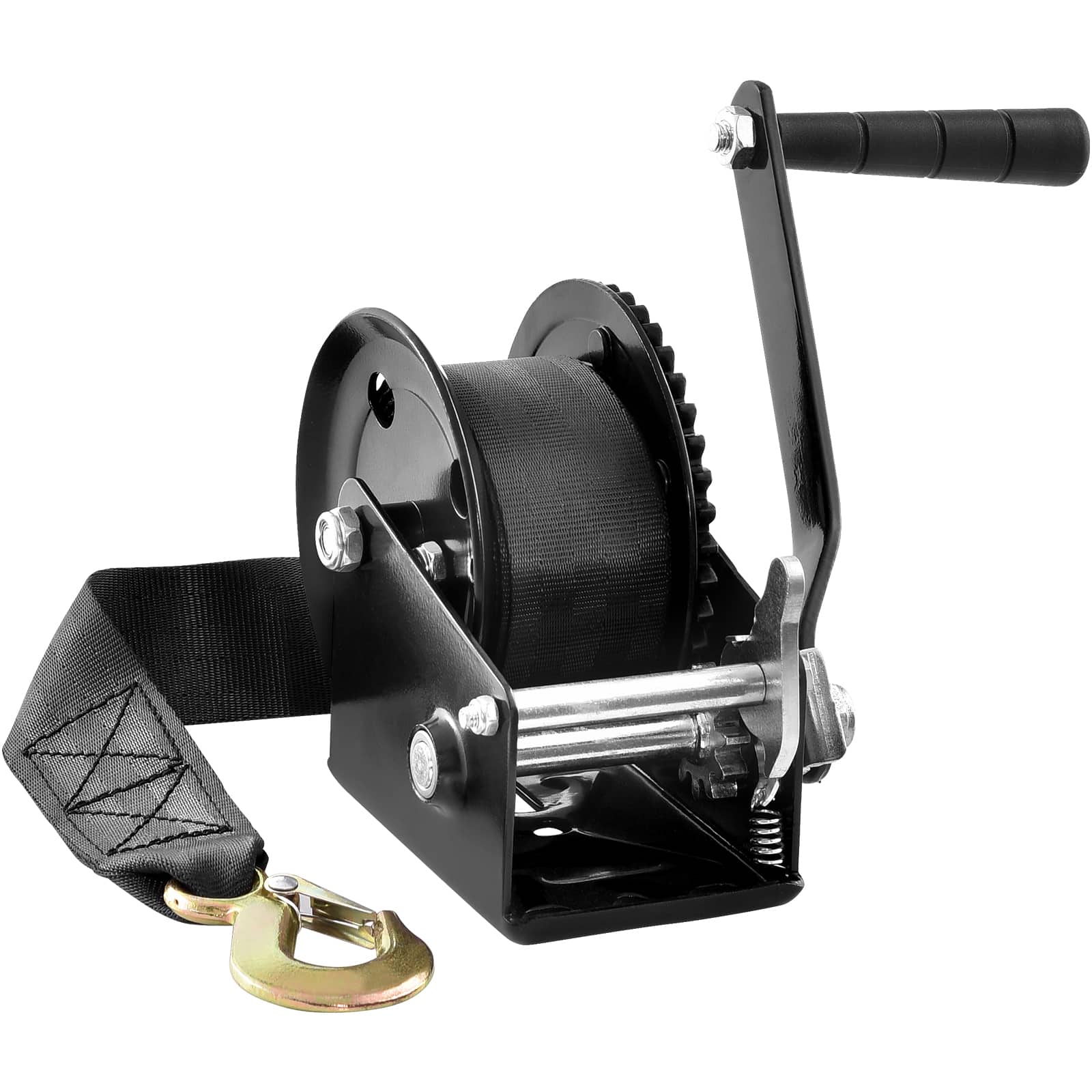 VEVOR - Hand Winch, 1200 lbs Pulling Capacity, Boat Trailer Winch Heavy Duty Rope Crank with 23 ft Polyester Strap - Black