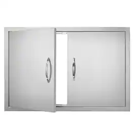 VEVOR - BBQ Access Door, 33W x 22H Inch Double Outdoor Kitchen Door, Stainless Steel Flush Mount Door, Wall Vertical Door - Silver