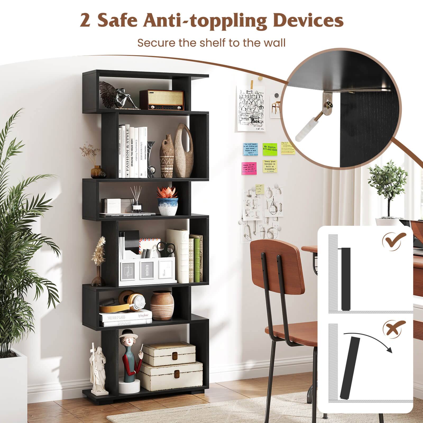 2 Safe Anti-toppling Devices  
Secure the shelf to the wall