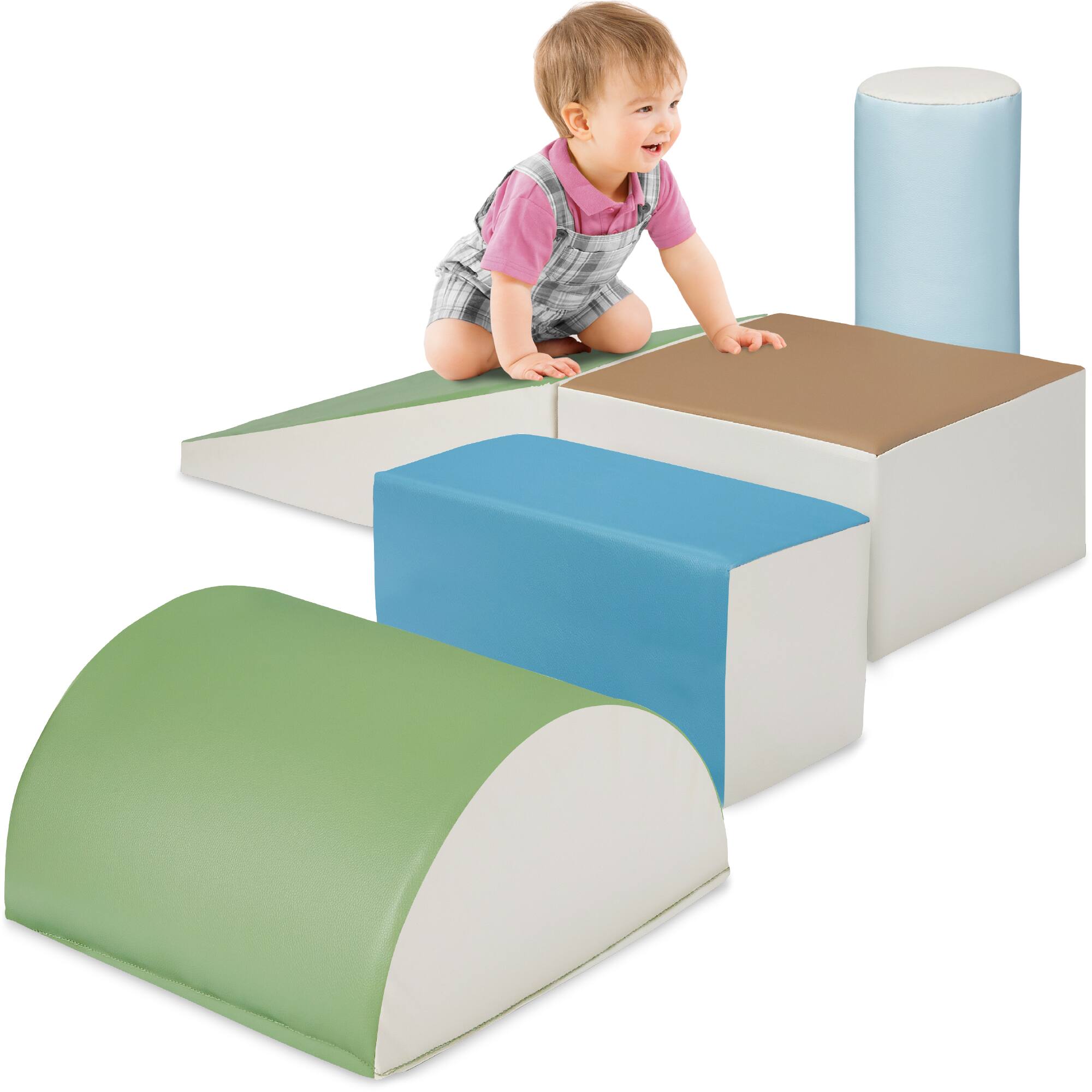Front. Best Choice Products - Best Choice Products 5-Piece Kids Climb & Crawl Soft Foam Block Playset Structures for Child Development - Earth Tone - Earth Tone.