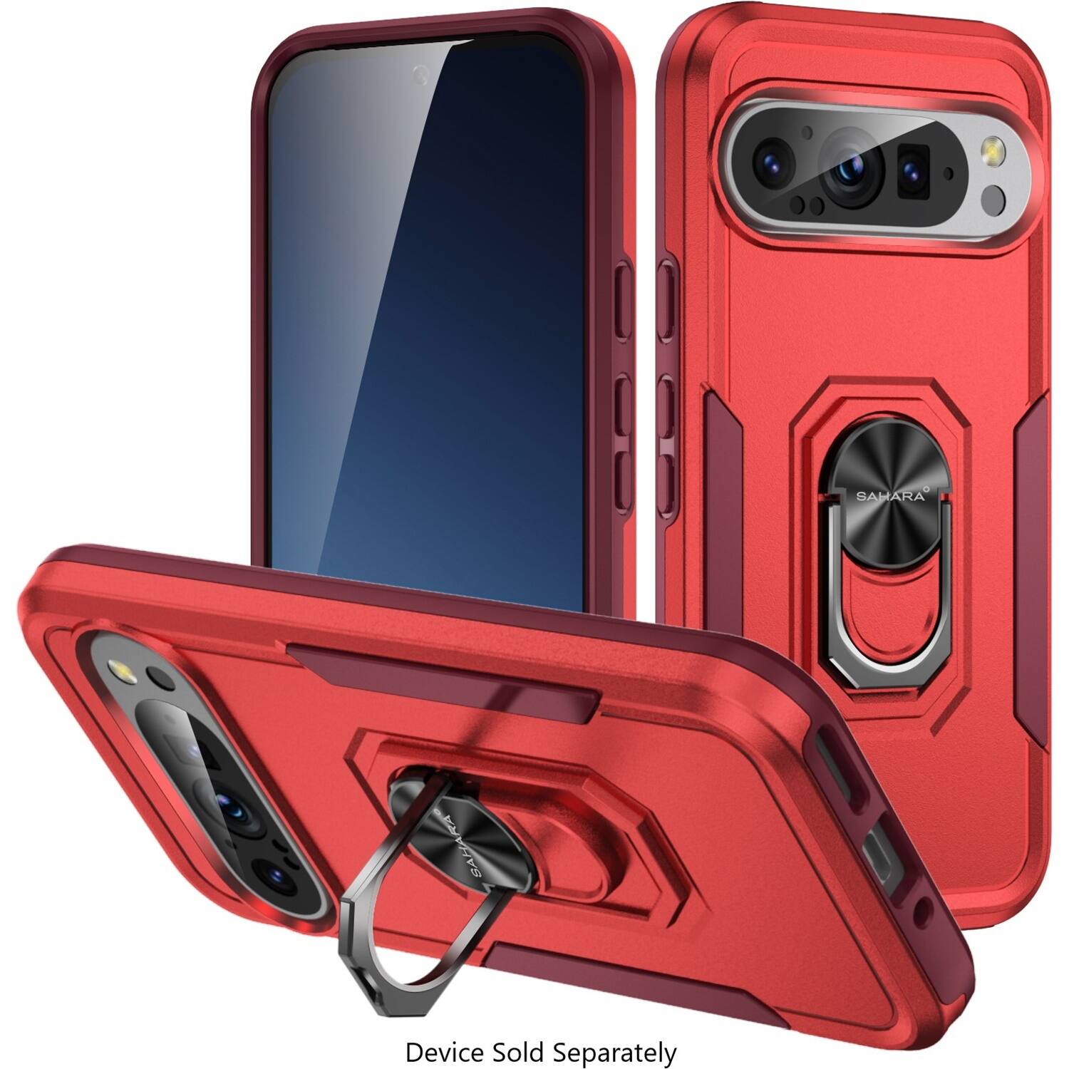 The image shows a red case for an iPhone, with the case open to reveal the device inside. The case is designed to protect the phone and is sold separately.