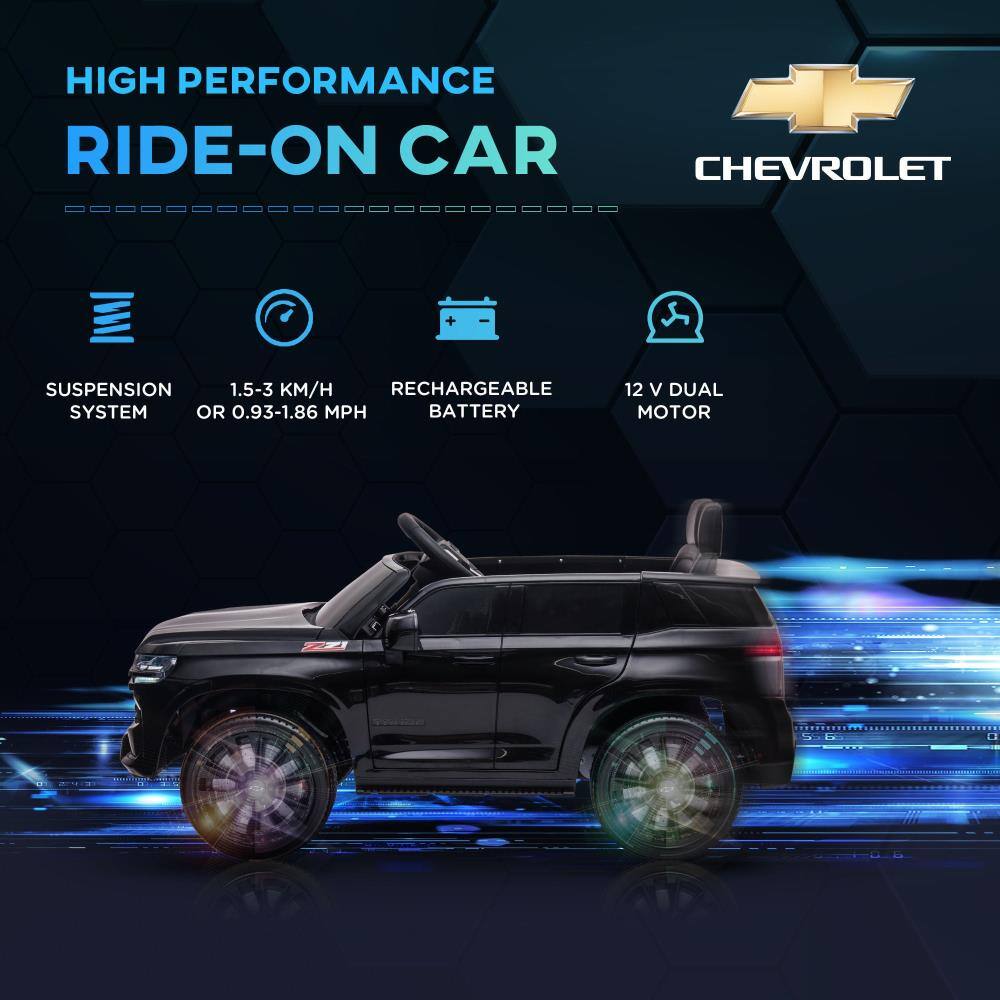 HIGH PERFORMANCE RIDE-ON CAR  
CHEVROLET  

- SUSPENSION SYSTEM  
- 1.5-3 KM/H OR 0.93-1.86 MPH  
- RECHARGEABLE BATTERY  
- 12 V DUAL MOTOR