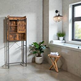 Hivvago - 4-Tier Over-Toilet Storage Cabinet with Sliding Barn Door and Customizable Shelves - Rustic Brown