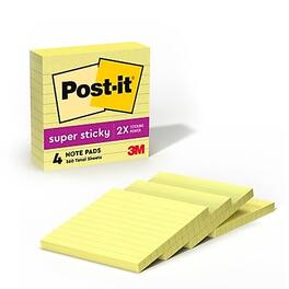 Post-it - Super Sticky Notes, 4" x 4", Canary Collection, Lined, 90 Sheets/Pad, 4 Pads/Pack - Canary Yellow