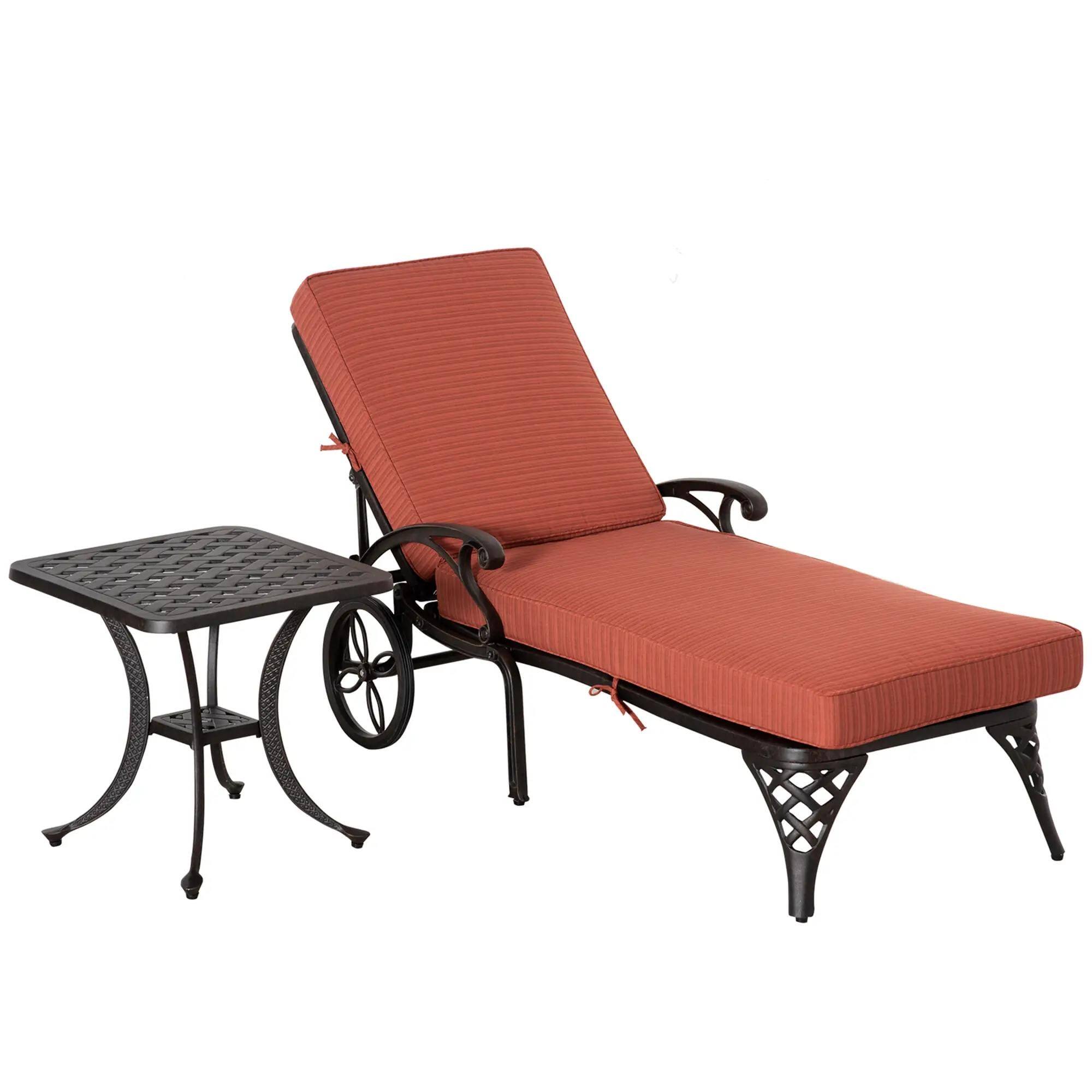 Resenkos - Adjustable Folding Chaise Lounge Chair, 4-Position Patio Recliner With Wheels And Armrests - Wine Red