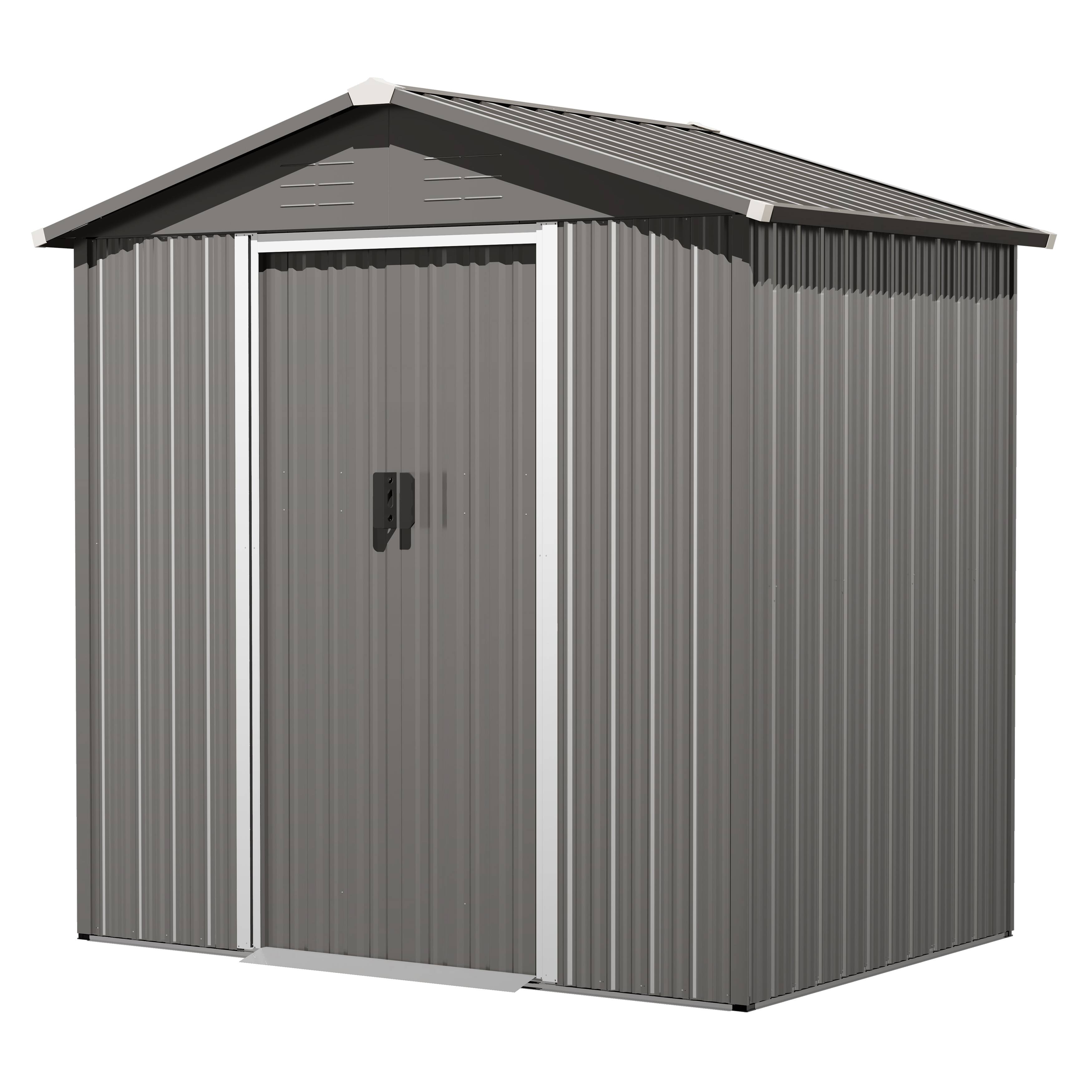 Alt View 8. Nuu Garden - Garden Storage Shed Galvanized Sheet Tool Shed with Sliding Doors - Light Gray.
