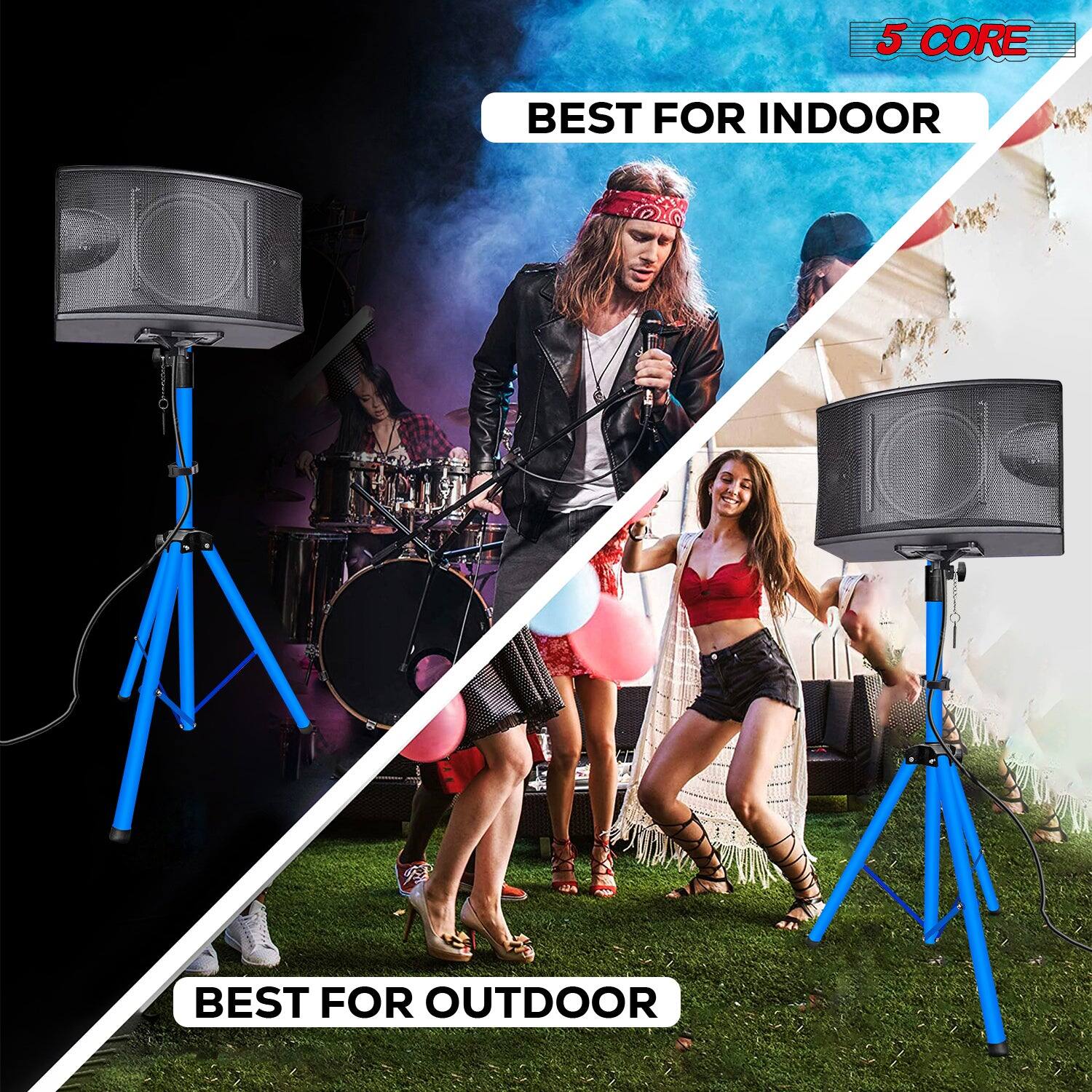 The text in the image can be grouped and corrected as follows:

- "BEST FOR INDOOR"
- "BEST FOR OUTDOOR"

The image shows a split scene with people in both indoor and outdoor settings, with speakers labeled accordingly.