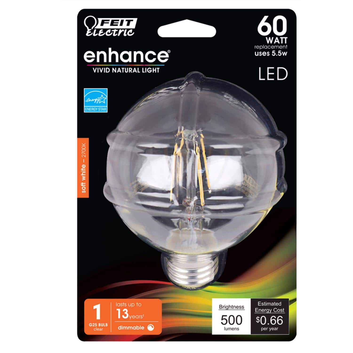 FEIT ELECTRIC - Feit Enhance G25 E26 (Medium) Filament LED Bulb Soft White 60 Watt Equivalence 1 pk price history on PriceWatchPro