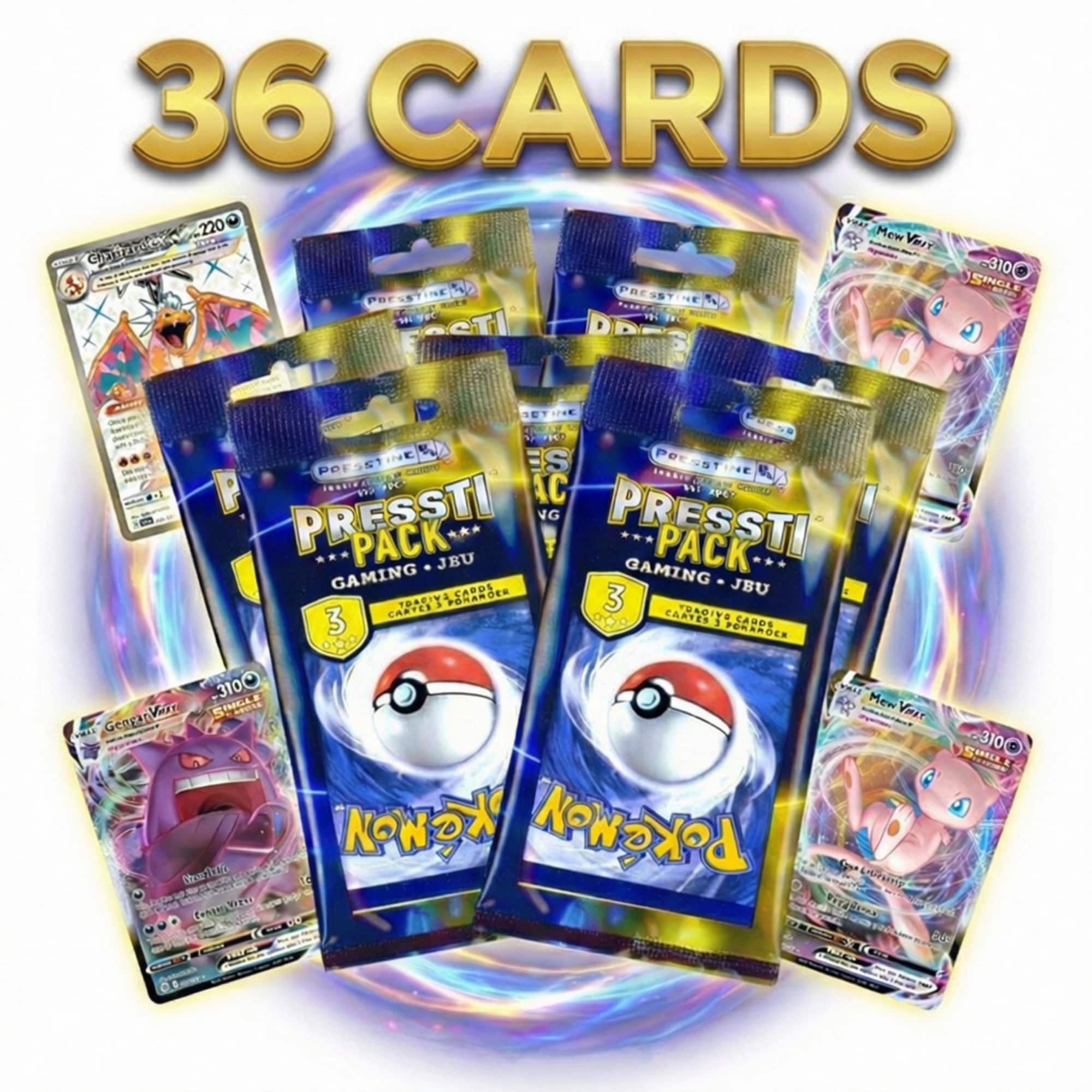 Pokémon - Pack of 12 Presstine Pokemon Presstipack 3-Card Packs - 36 Cards Total - Black