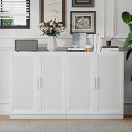 PexFix - Farmhouse Buffet Sideboard, 62" Oak Storage Cabinet with Scratch-Proof, Woven Doors and Adjustable Shelves for Entryway - White