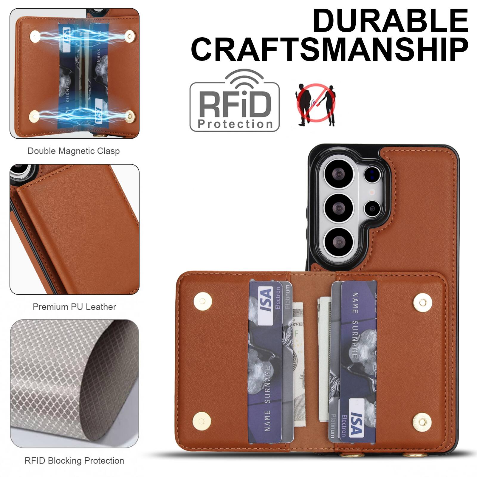 ISA SURNASIS SURN 1/7 DURABLE CRAFTSMANSHIP  
RFID Protection  
Double Magnetic Clasp  
Premium PU Leather  
RFID Blocking Protection  
ISA Electron  
Platinum  
NAME SURNAME