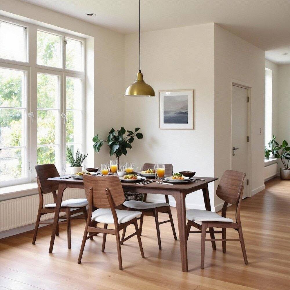 Left. FurniFact - 60'' Mid-Century Modern Wood Dining Table, Brown Kitchen & Dining Room Table - Walnut.