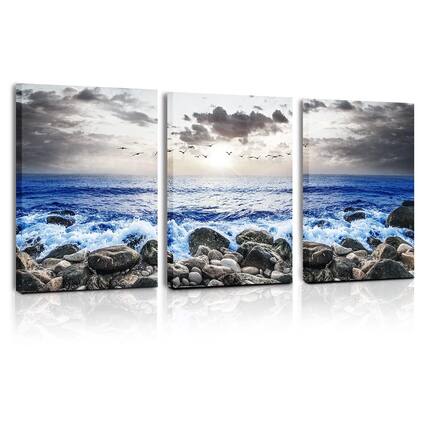 Front. Hanke - Chicago Skyline Wall Art Living Room Modern City Pictures Canvas Decor Office 24 x 16 inches - Blue Gray 24"L x 16"W.