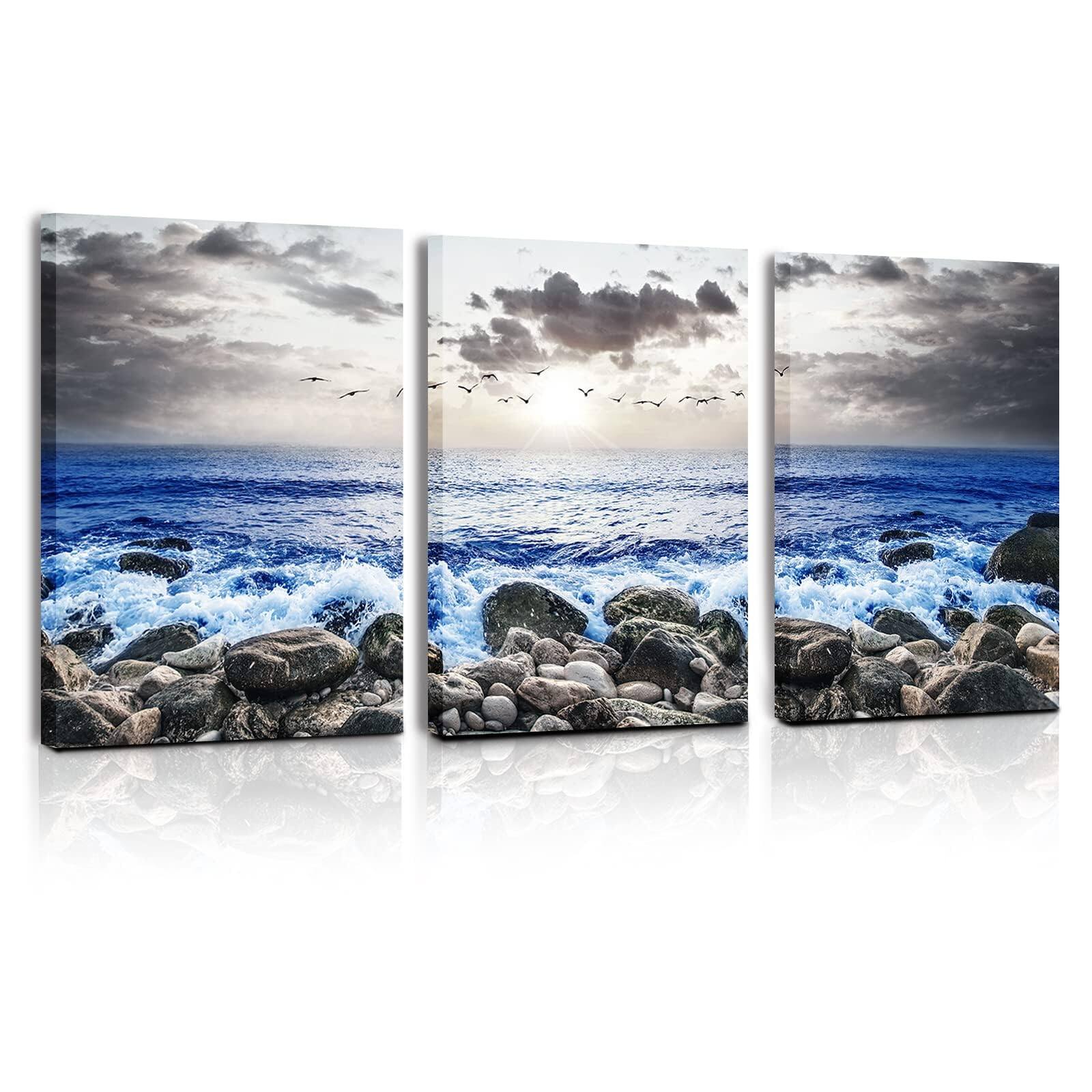 Front. Hanke - Chicago Skyline Wall Art Living Room Modern City Pictures Canvas Decor Office 24 x 16 inches - Blue Gray 24"L x 16"W.
