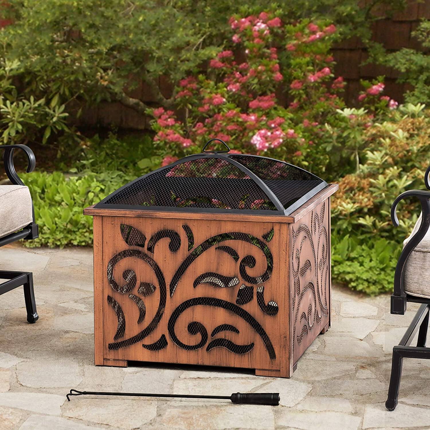 Angle. SUNJOY - Sunjoy 26 in. Square Wood Burning Fitpit - Copper & black.